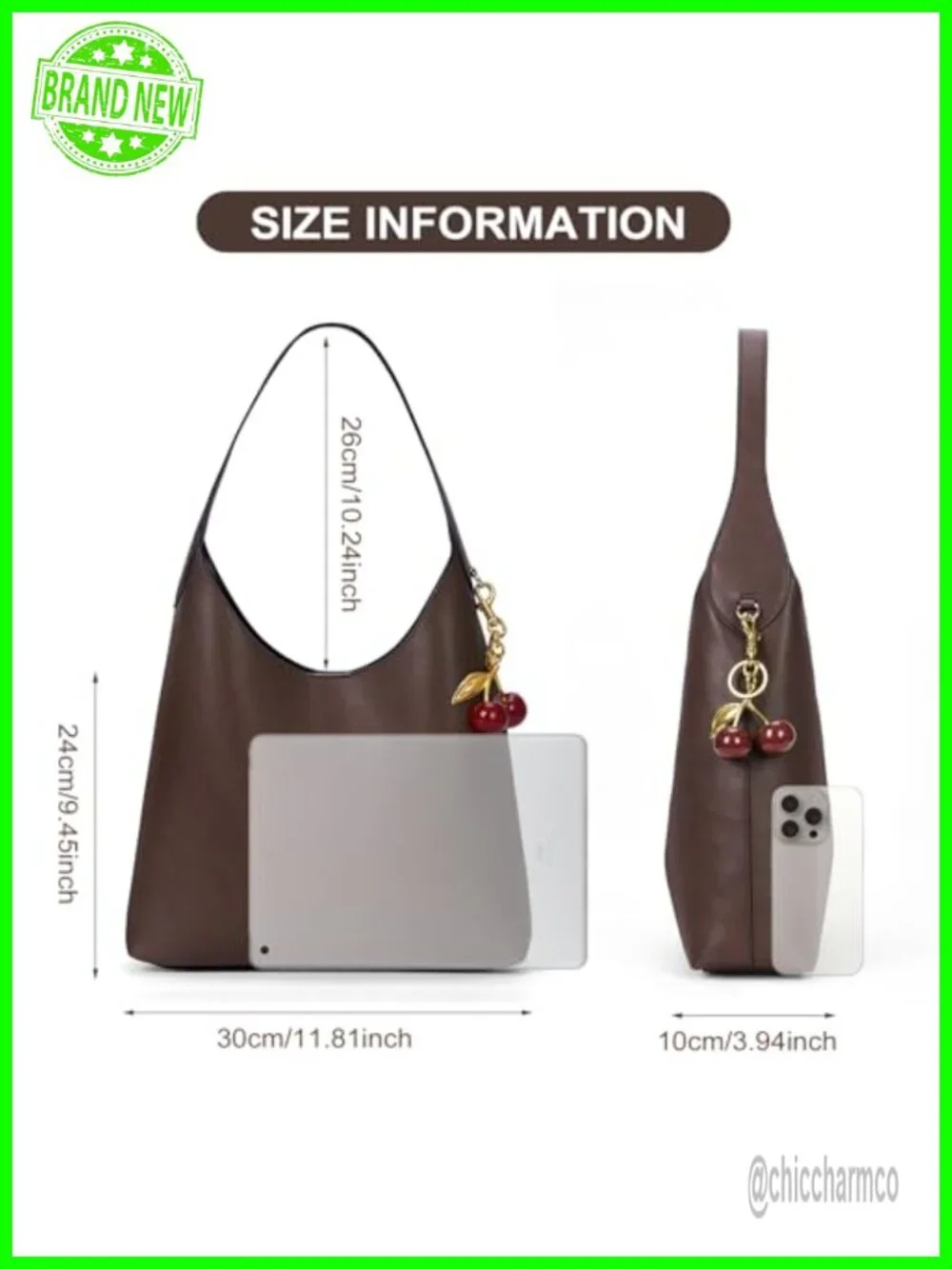 Faux Suede Hobo Bag Vegan Leather Shoulder Tote Medium Slouchy Cherry Charm